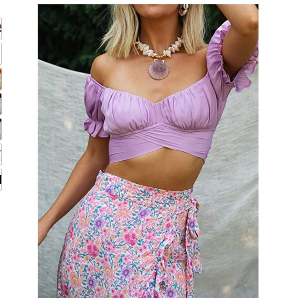 Women's Ruffle Short Sleeve Off Shoulder - Picture 3 of 6